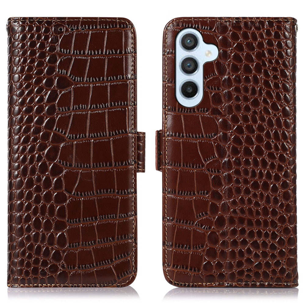 Wallet Phone Case for Samsung Galaxy S23 FE RFID Blocking Genuine Cow Leather Crocodile Texture Stand Cover Wallet Phone Case for Samsung Galaxy S23 FE RFID Blocking Genuine Cow Leather Crocodile Texture Stand Cover